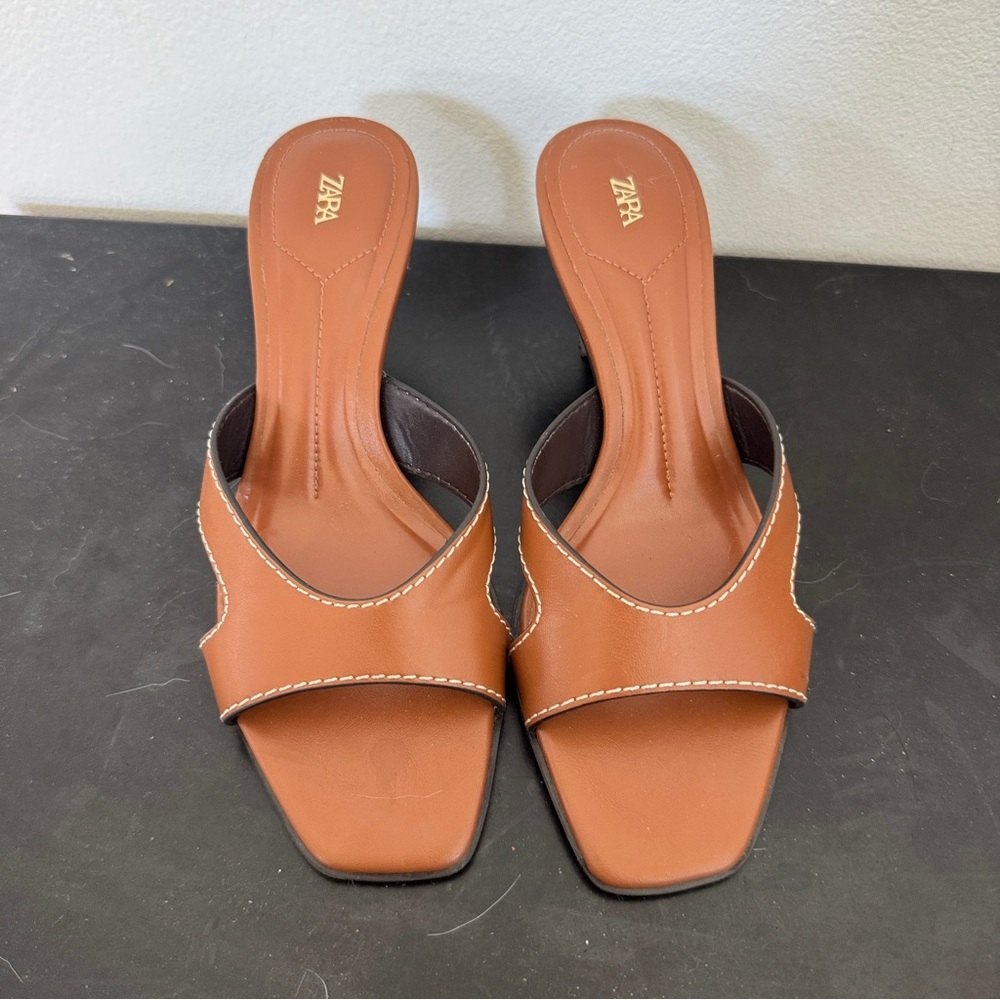 [Size 5] Zara Women's Brown Leather Slide Sandals 35 New